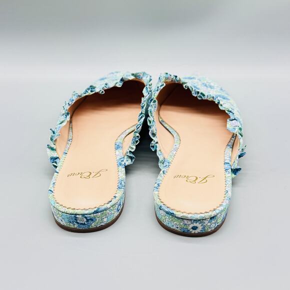 J Crew Shoes Women 8 Blue Green Floral Ruffle Trim Mule Flat Pointed Toe Slip On - Picture 6 of 12
